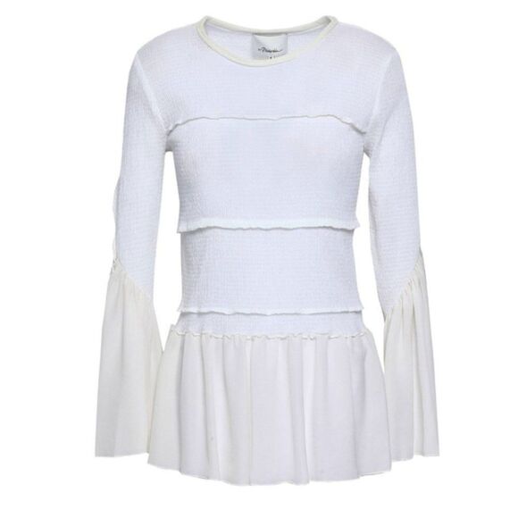 3.1 PHILLIP LIM White Crepe Silk Frill Peplum Top 2 - Picture 2 of 12